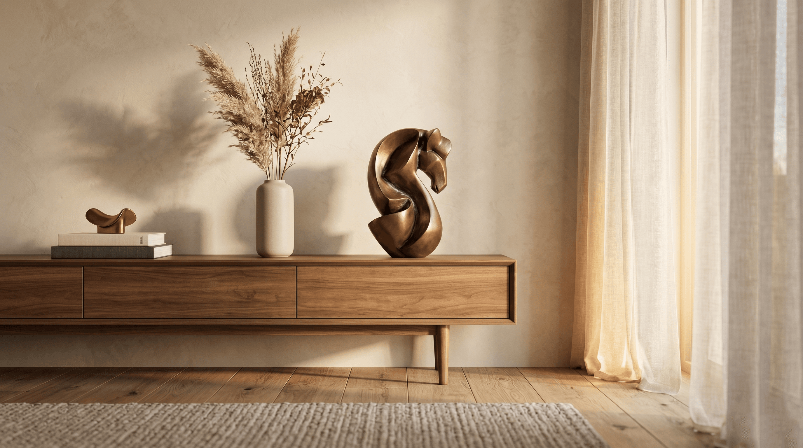 Chetak staged on a walnut console in a warm modern interior