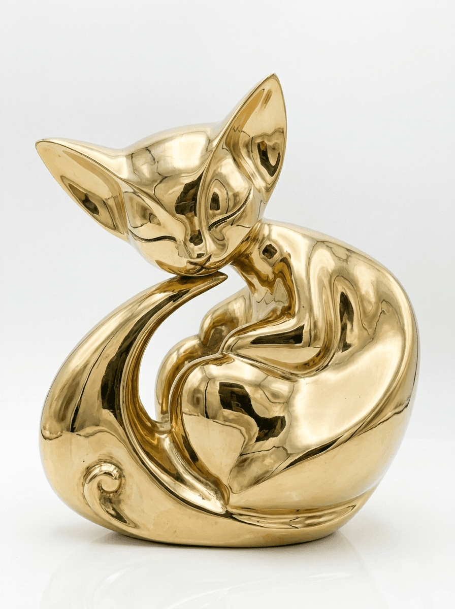 Nishā — polished brass cat sculpture